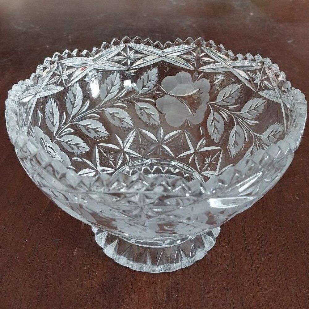 Vintage Imperlux lead crystal footed bowl/dish, Rose Collection